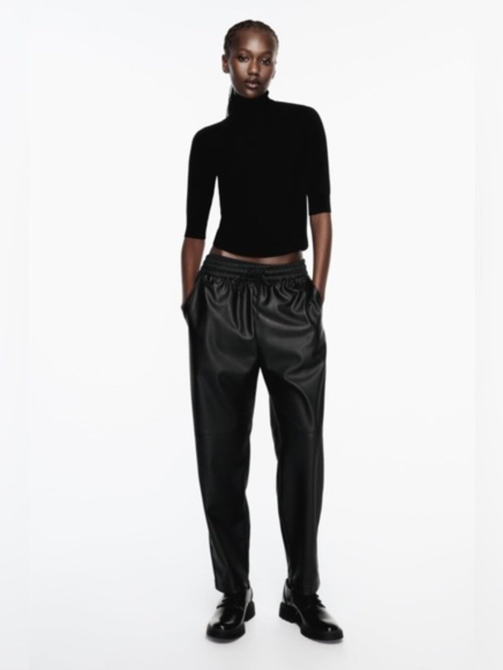 Zara Faux Leather Jogger Trousers Black XS Womens
